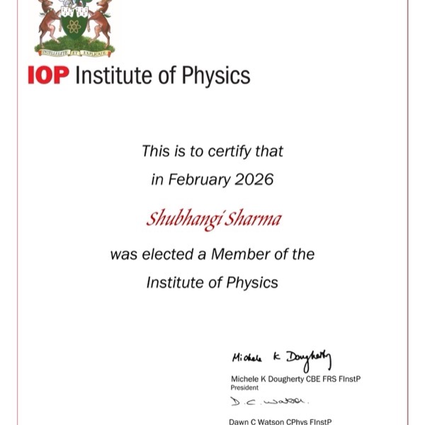 MInstP certificate from the Institute of Physics
